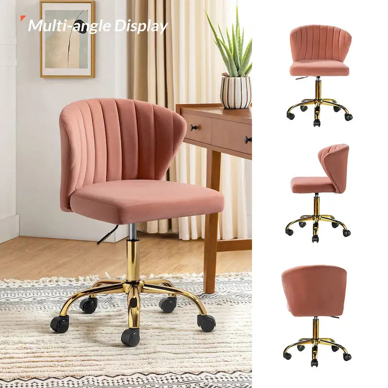 Moderní sametová kancelářská židle s ergonomickým opěradlem typu Wingback, otočná o 360° a se svisle prošívaným opěrákem