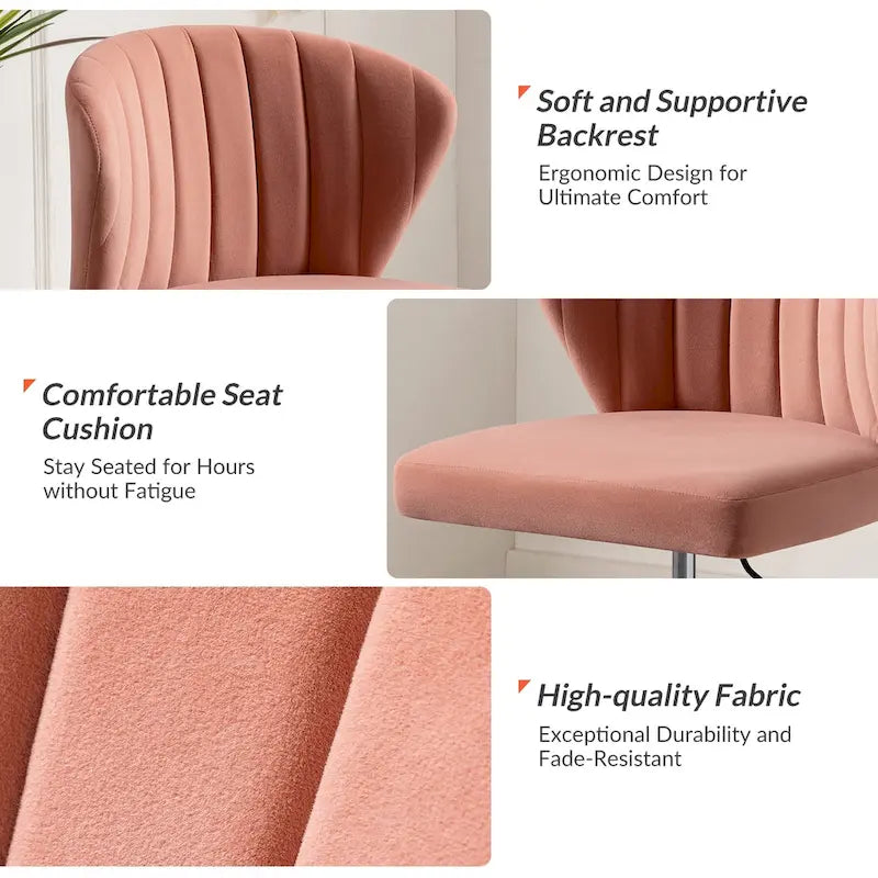 Moderní sametová kancelářská židle s ergonomickým opěradlem typu Wingback, otočná o 360° a se svisle prošívaným opěrákem