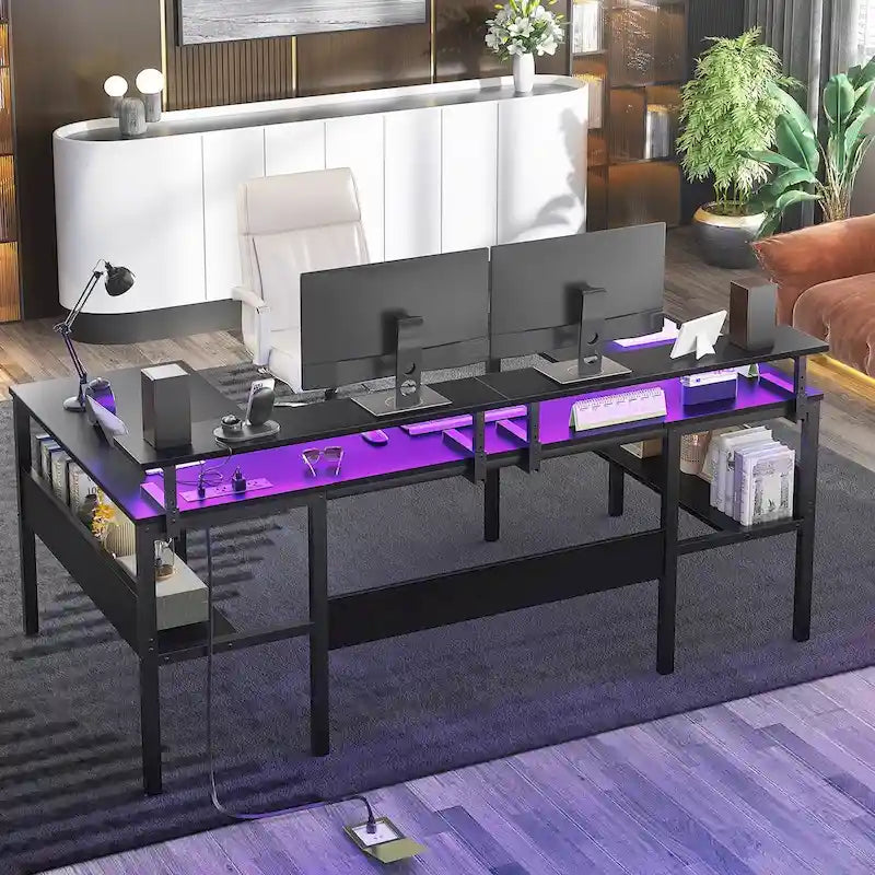 Oboustranný herní stůl ve tvaru U s USB porty a LED osvětlením