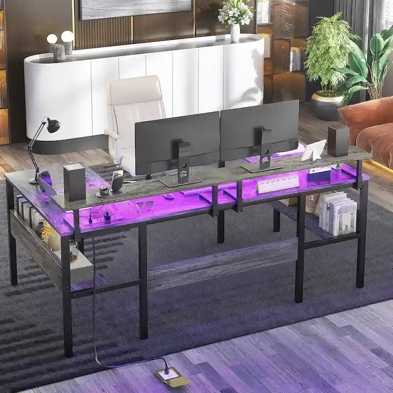Oboustranný herní stůl ve tvaru U s USB porty a LED osvětlením