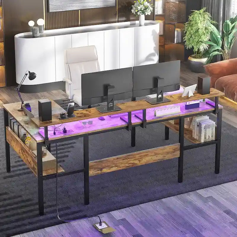 Oboustranný herní stůl ve tvaru U s USB porty a LED osvětlením