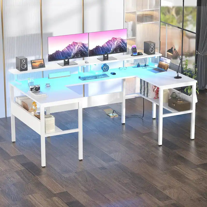 Oboustranný herní stůl ve tvaru U s USB porty a LED osvětlením