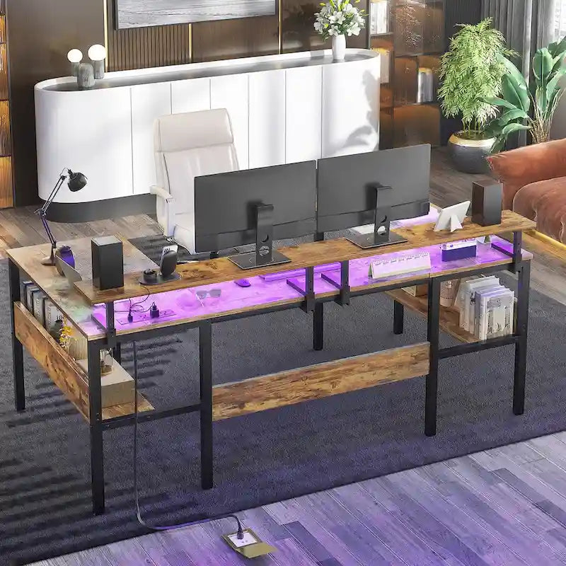 Oboustranný herní stůl ve tvaru U s USB porty a LED osvětlením