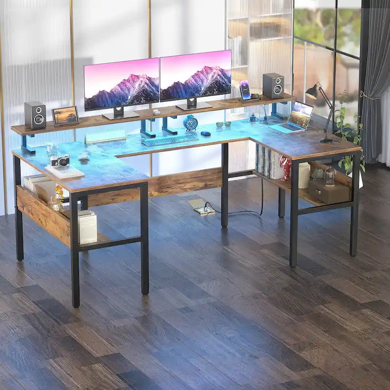 Oboustranný herní stůl ve tvaru U s USB porty a LED osvětlením